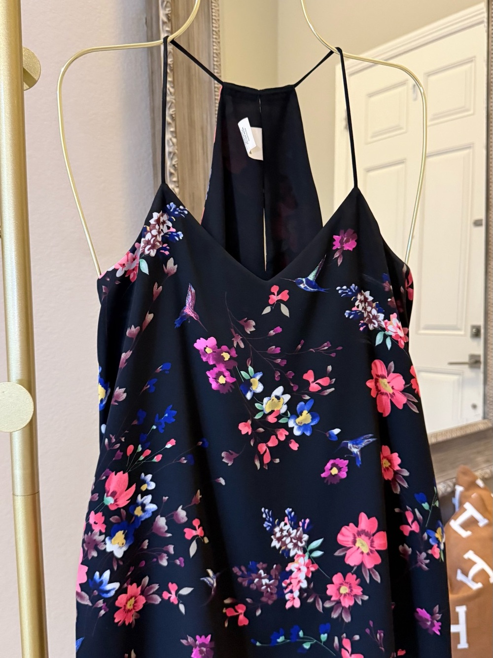 Express Double sided Black Floral Spaghetti-Strap Cami with Racerback